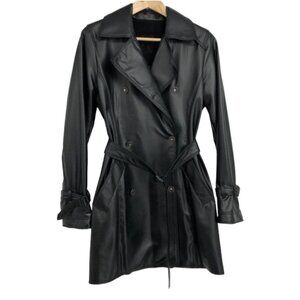 Nancy Lord Couture Vancouver Black  Double Breasted Leather Trench Coat